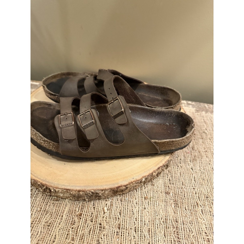 Birkenstock Florida Sandals Women's Sz- 10 Brown 3 Buckle Leather Slip‎ Shoes - Picture 2 of 11